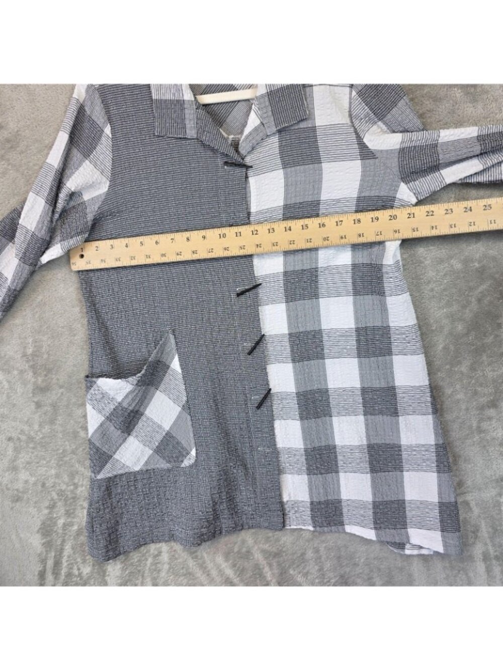 Habitat Button Up Shirt Womens M Gray Collared Long Roll Tab Sleeve Plaid Tunic - Picture 9 of 12